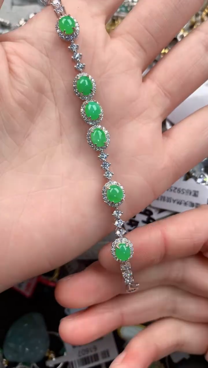 银S925镶嵌戒指翡翠66---9