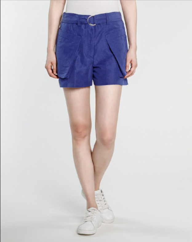 默认微瑕 -女士大码短裤 -  法E 时尚法式蓝色亚麻短裤