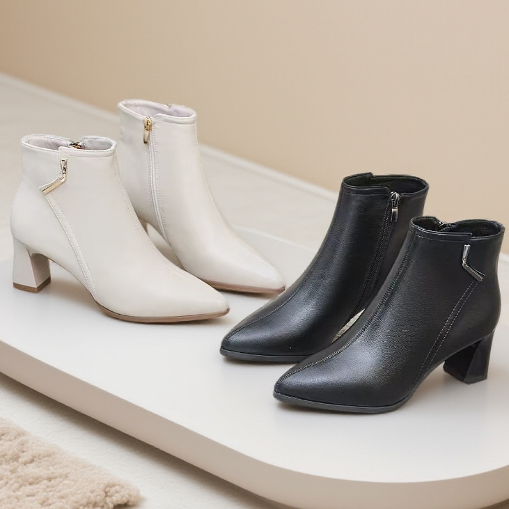 秋冬粗跟英伦风马丁靴加绒时装靴女靴时尚女鞋短靴冬季裸靴65609