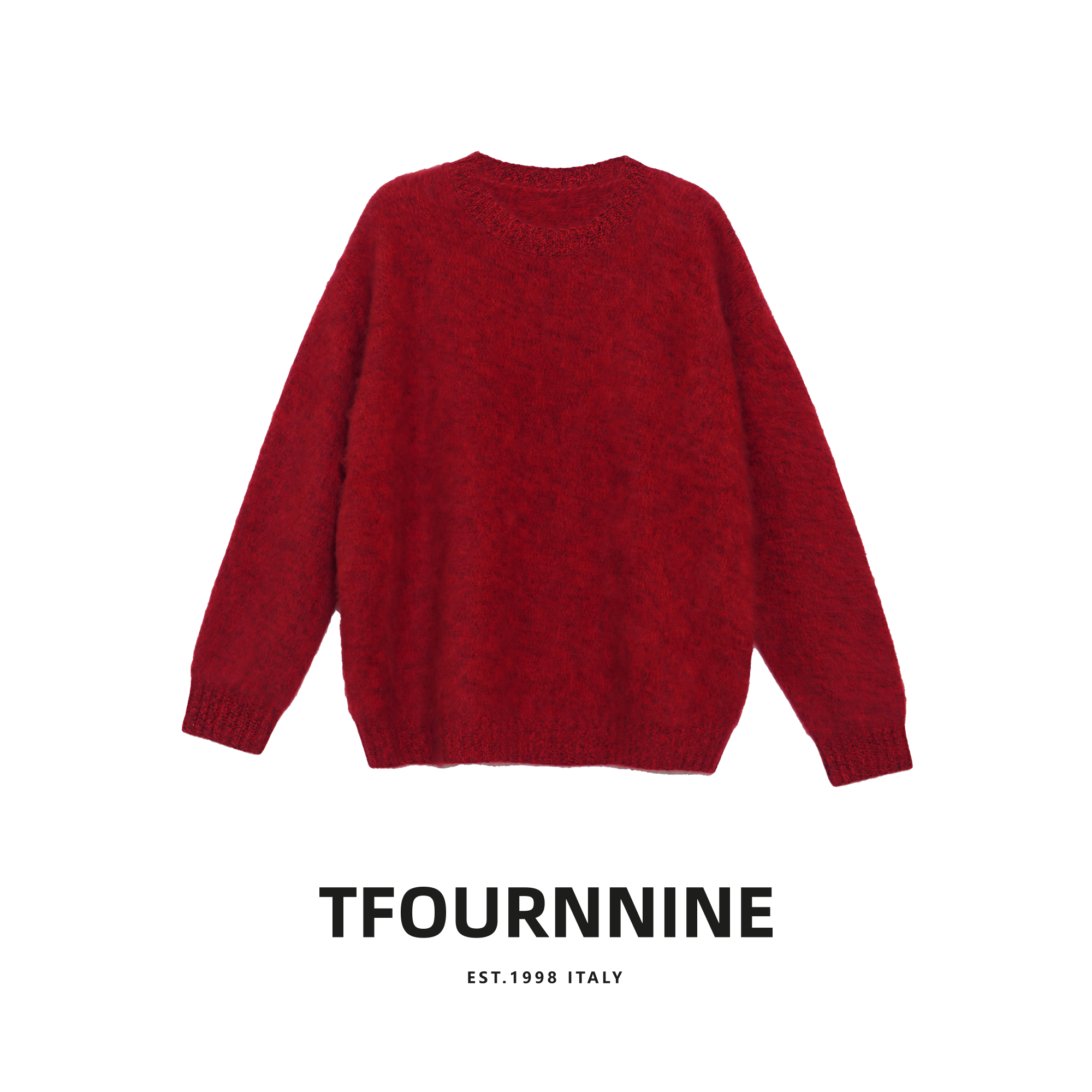 未使用 TFOURNNINE 针织时尚红色宽松秋冬套头毛衣