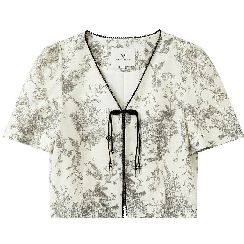 【达人专属】V领水墨画盘扣小衫D07CWS7085