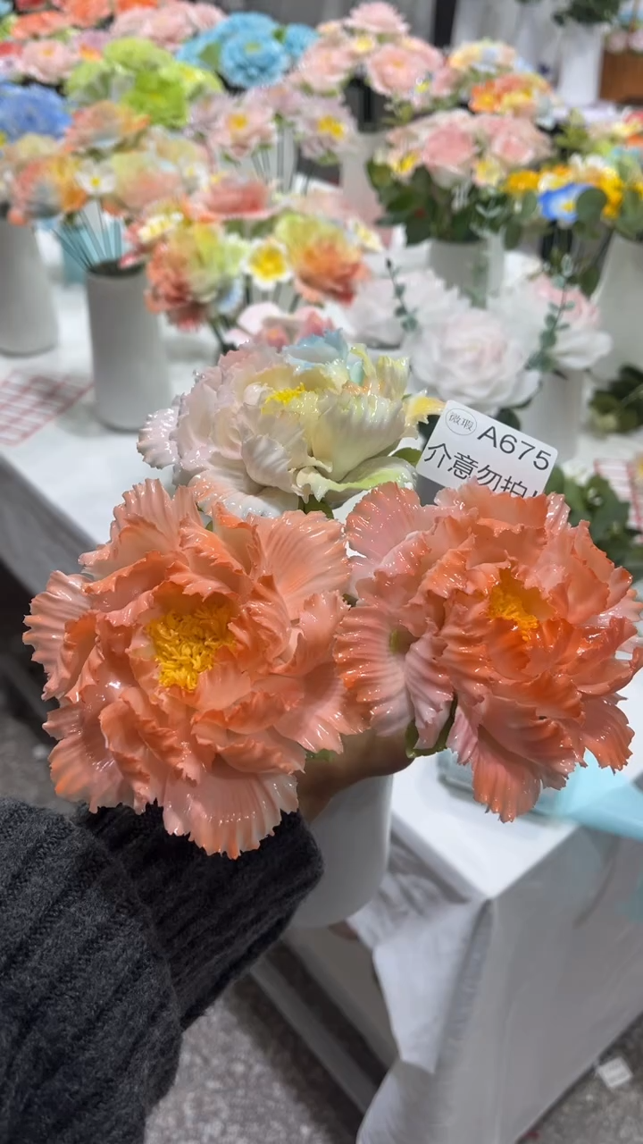 陶瓷花（微瑕-不退不换）-A675 牡丹3朵