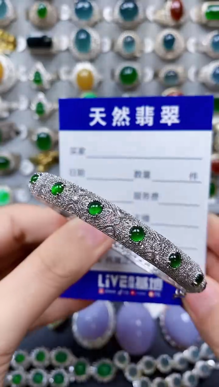 【闪购商品】翡翠银S925镶嵌手镯0341