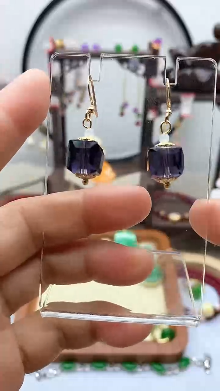 【闪购商品】紫晶耳饰银S925镀金镶嵌175