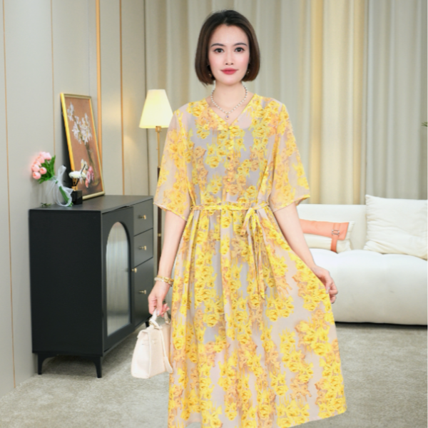 新款时尚百搭淑女装女式女士连衣裙显瘦气质妈妈装