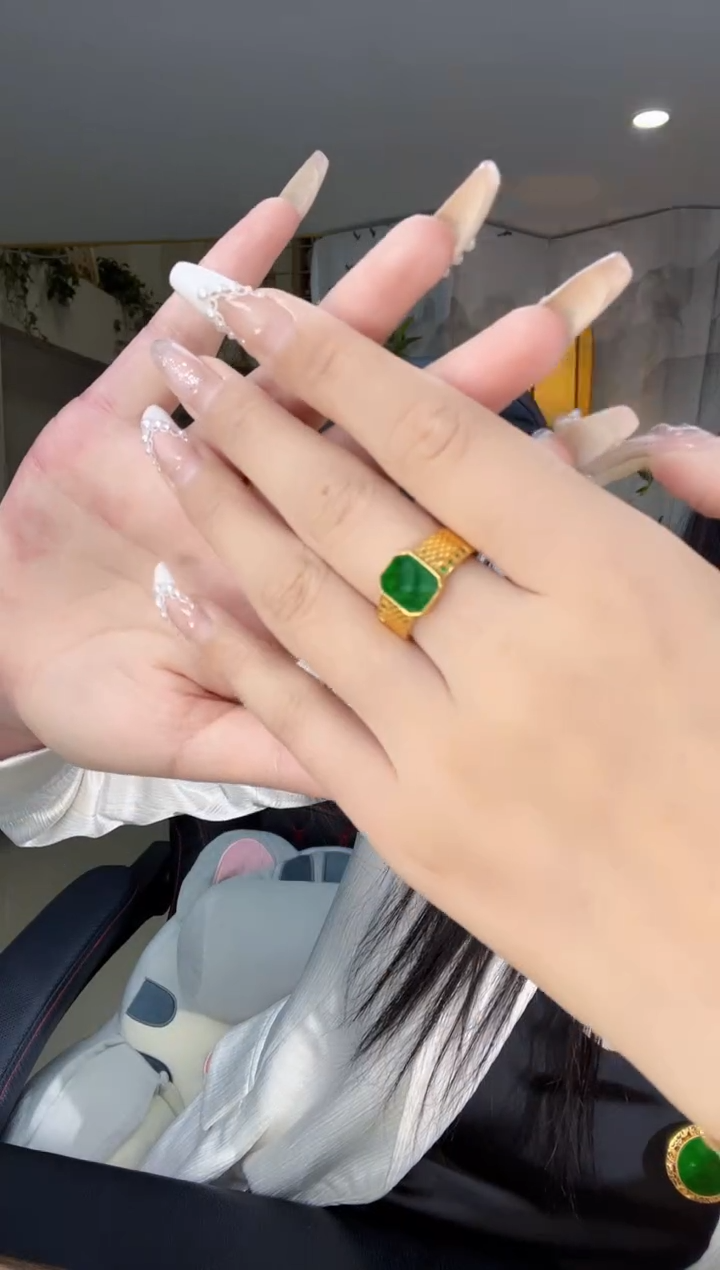 【闪购商品】翡翠戒指银S925镀金镶嵌天然缅甸翡翠A货戒指