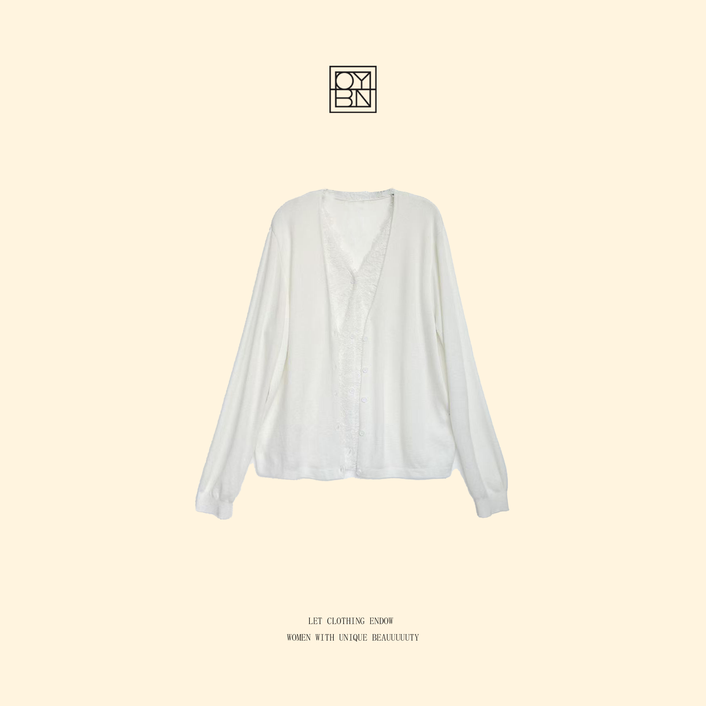 OYBN欧阳贝妮【情话】微胖大码蕾丝拼接V领针织开衫上衣5714