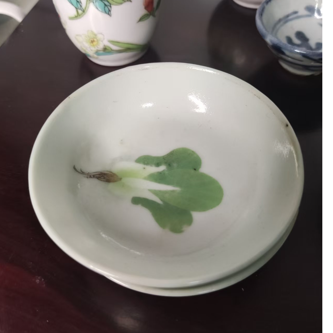 景德镇粉彩白菜小碟家居陈设摆件