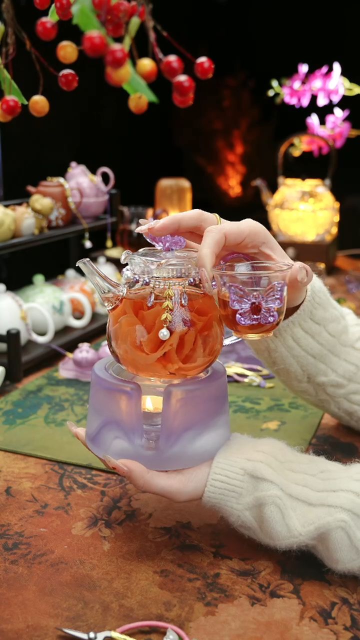 【闪购商品】紫色温茶台+茶壶+链子+杯子