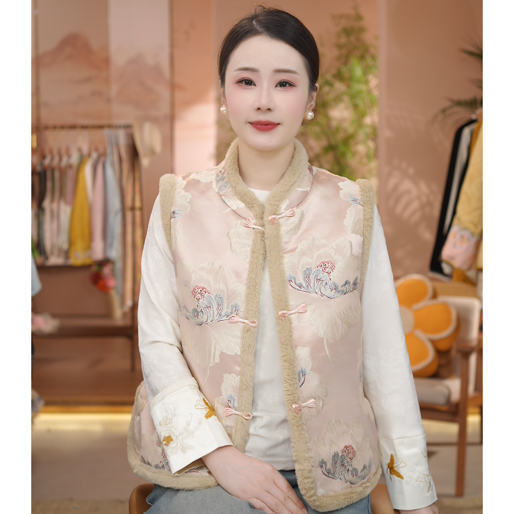 《 映棠-马夹》2025年秋冬新款立领简约国风提花加厚宽松休闲新中