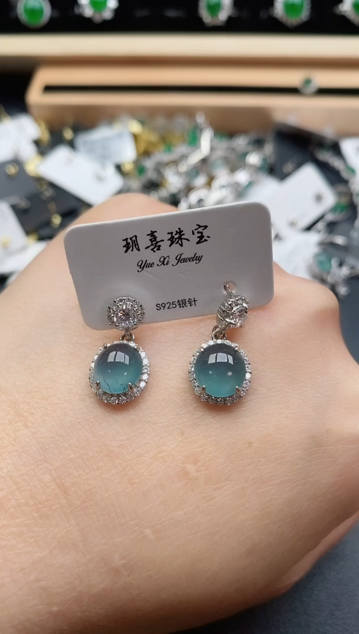 翡翠银S925镶嵌耳饰50800