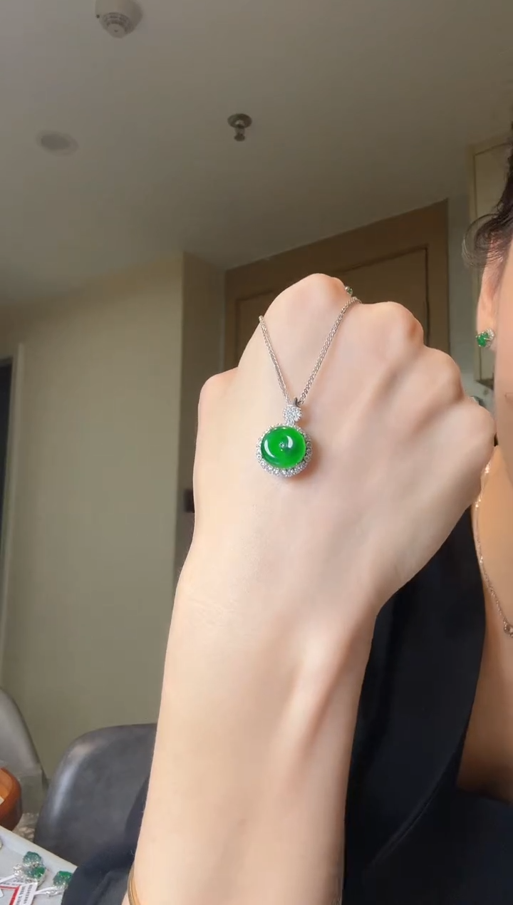 翡翠银S925镶嵌吊坠(不含链)天然翡翠吊坠