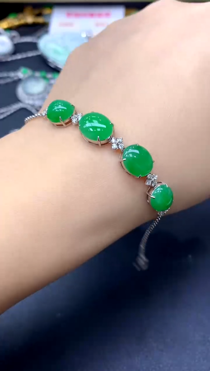 18K金镶嵌手链翡翠347-中国好珍宝