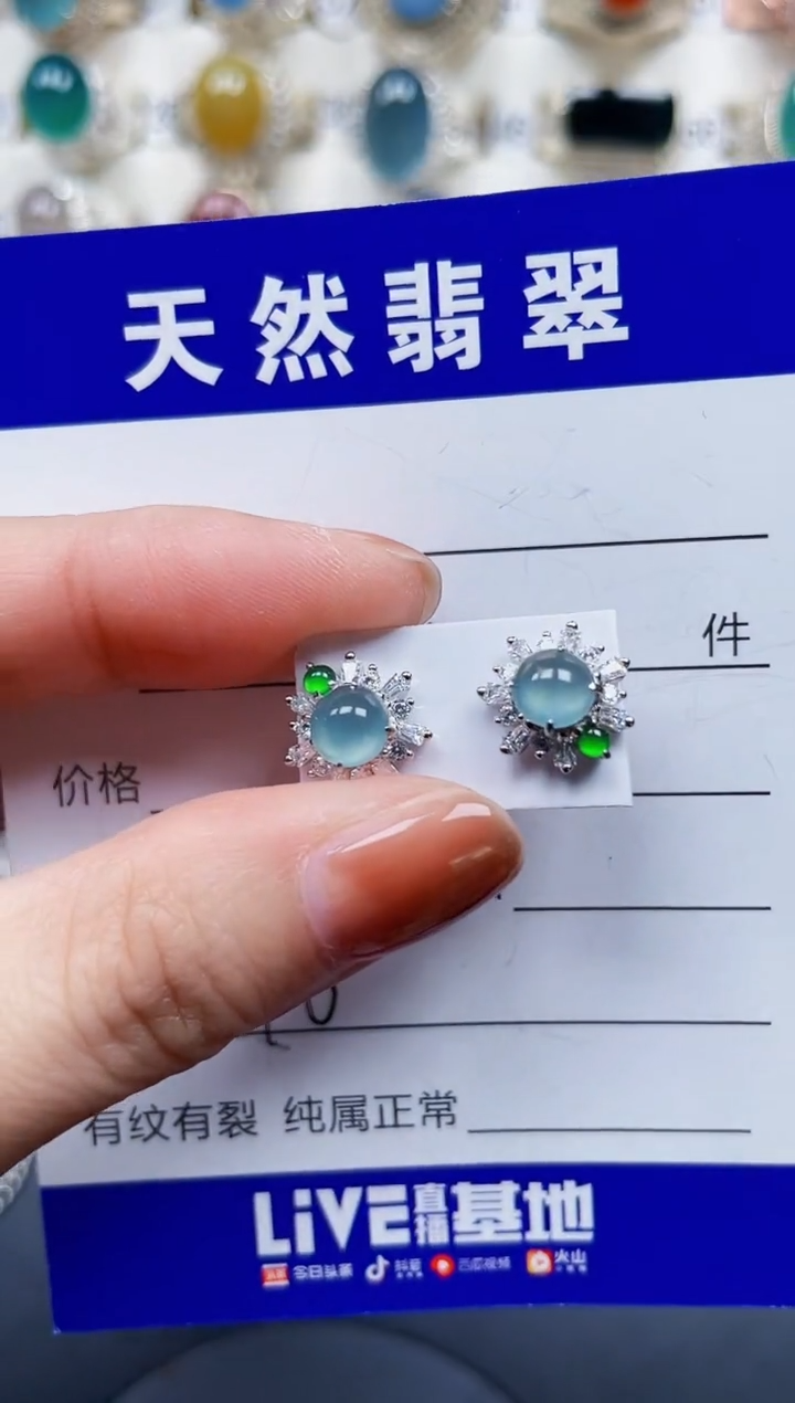 银S925镶嵌翡翠耳饰696