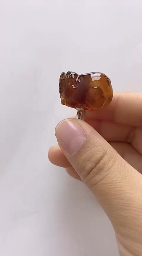 【闪购商品】琥珀裸石银S925镶嵌琥珀戒指