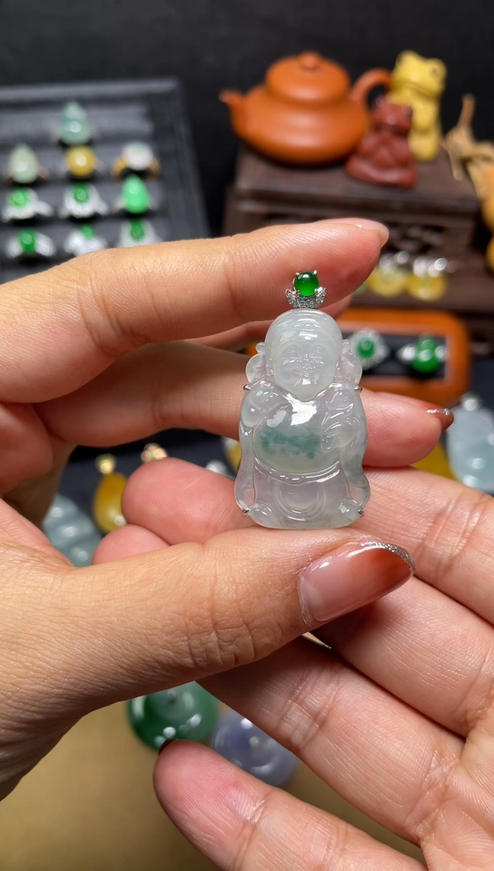 【闪购商品】翡翠吊坠(不含链)18K金镶嵌财神48小时鉴赏期