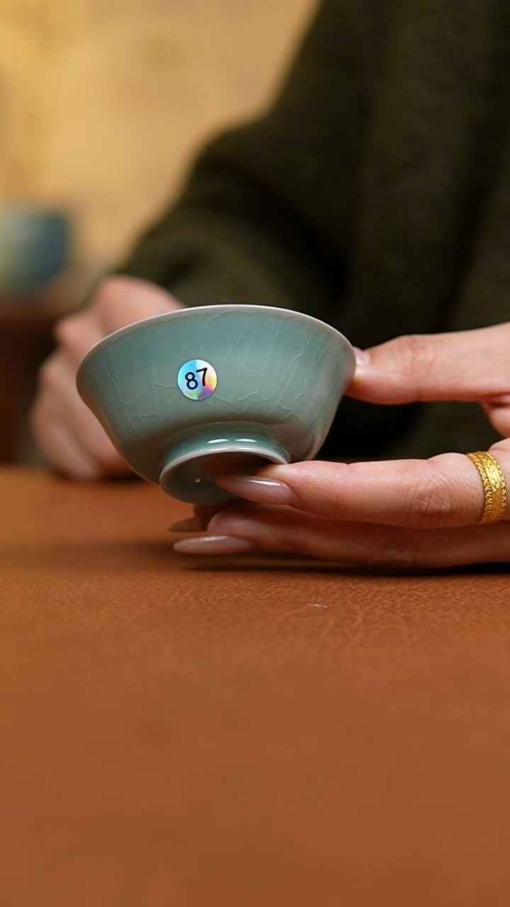 杯仿古翡翠绿釉若琛杯微瑕87