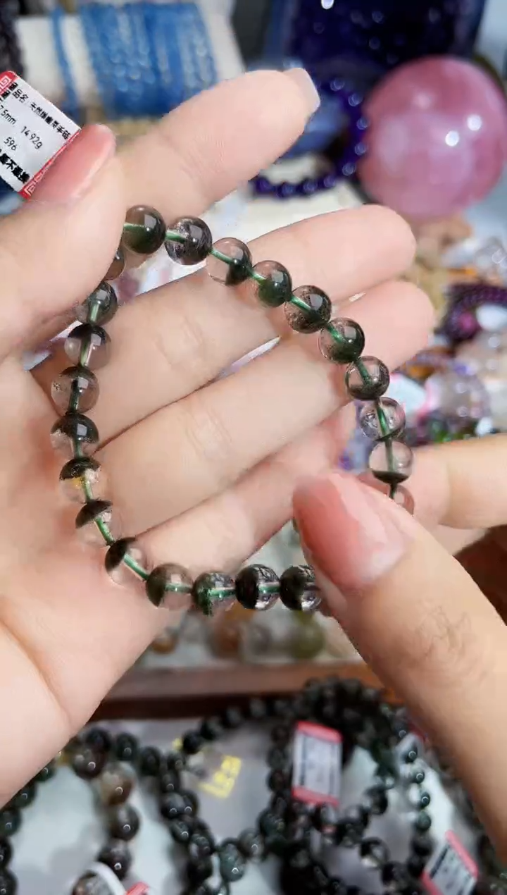 【闪购商品】水晶手链未镶嵌8mm天然巴西绿幽灵聚宝手链