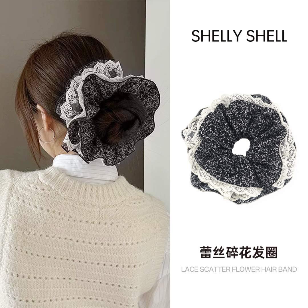 Shelly Shell大号蕾丝碎花发圈 小众气质时尚简约