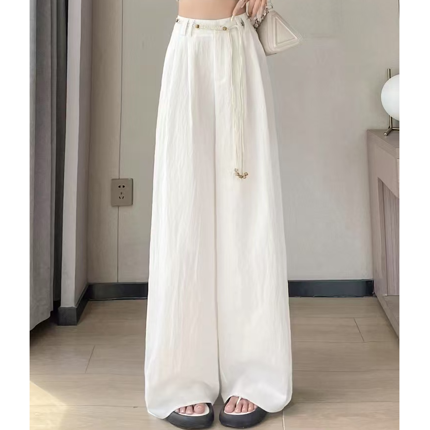女士《100%纯亚麻》直通裤抽绳显瘦百搭女裤
