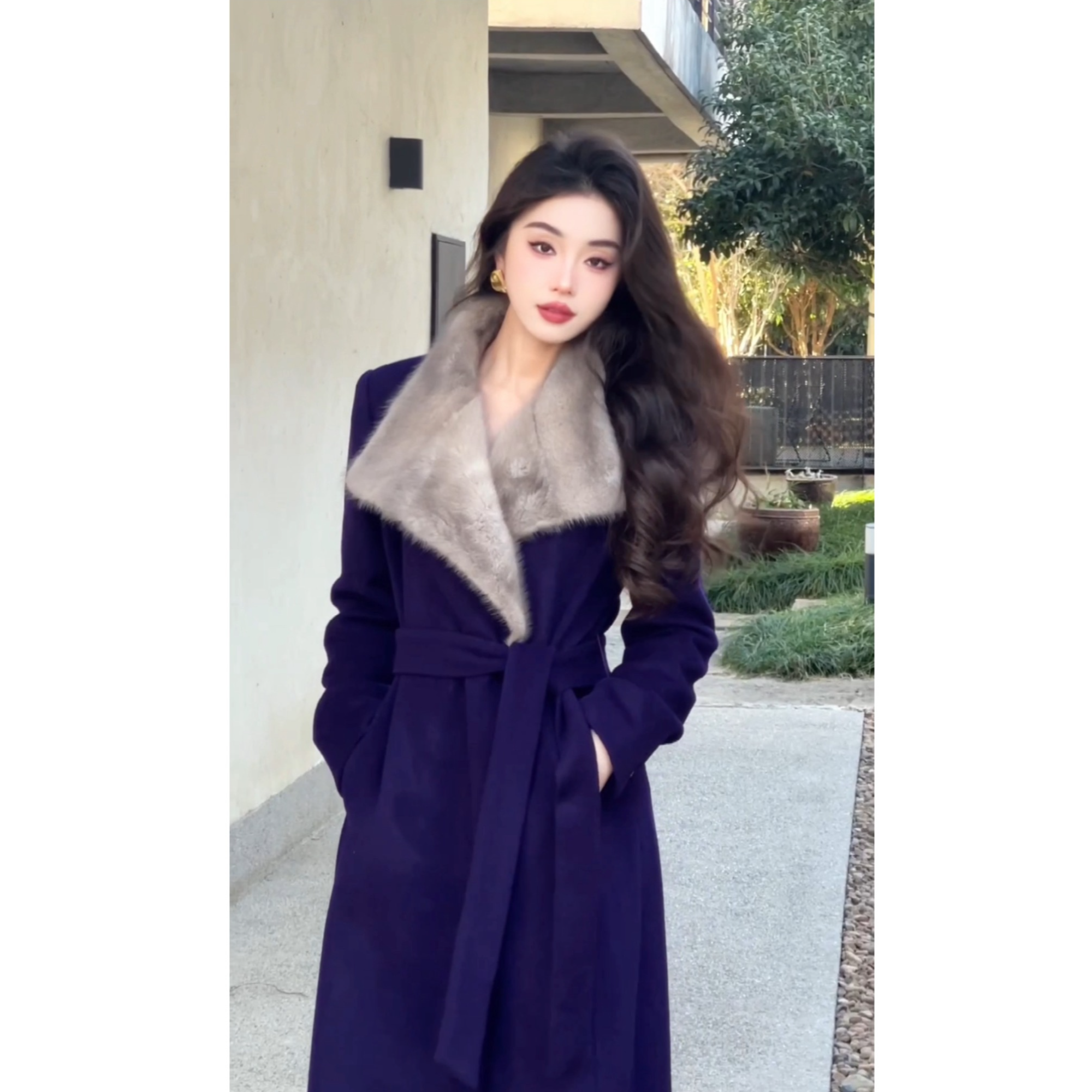 裁一2025新品可脱卸水貂领绵羊毛大衣25-158