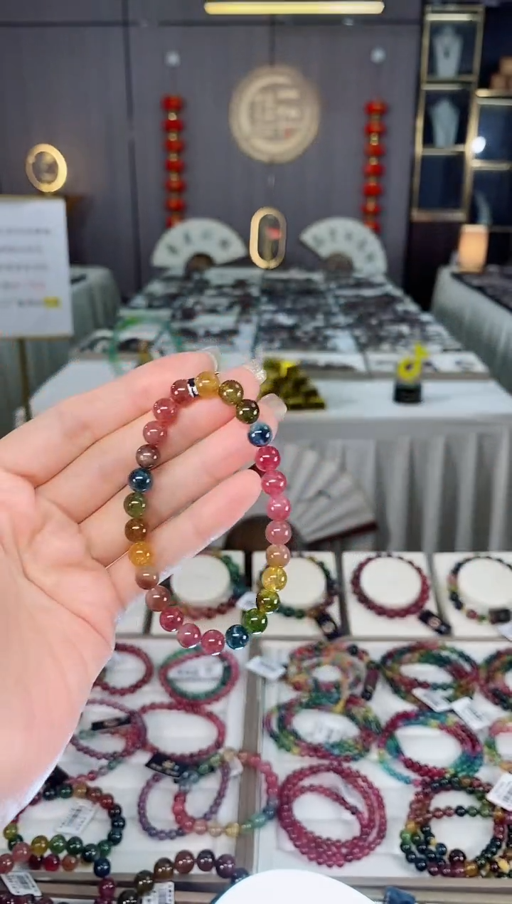 未镶嵌老矿碧玺色标彩虹单圈手串7mm+碧玺dan多样性发货一条