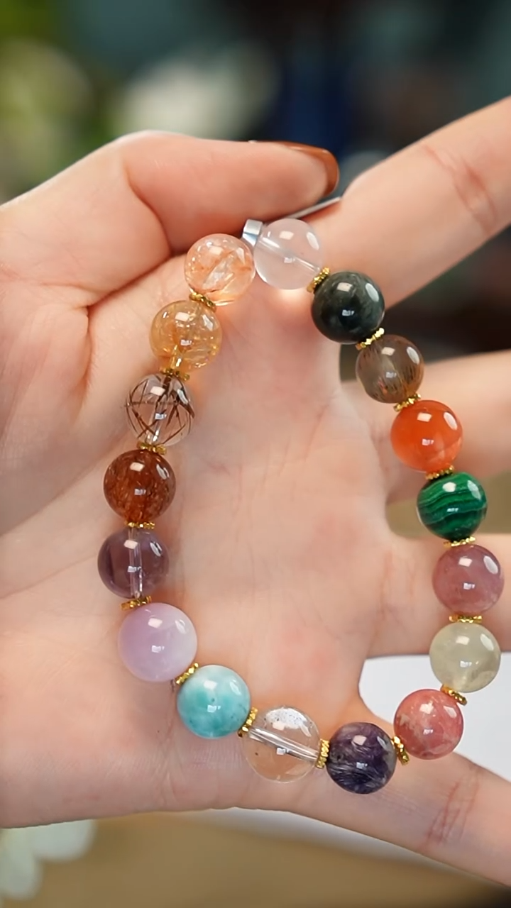 银S925镶嵌手串水晶多宝手串，