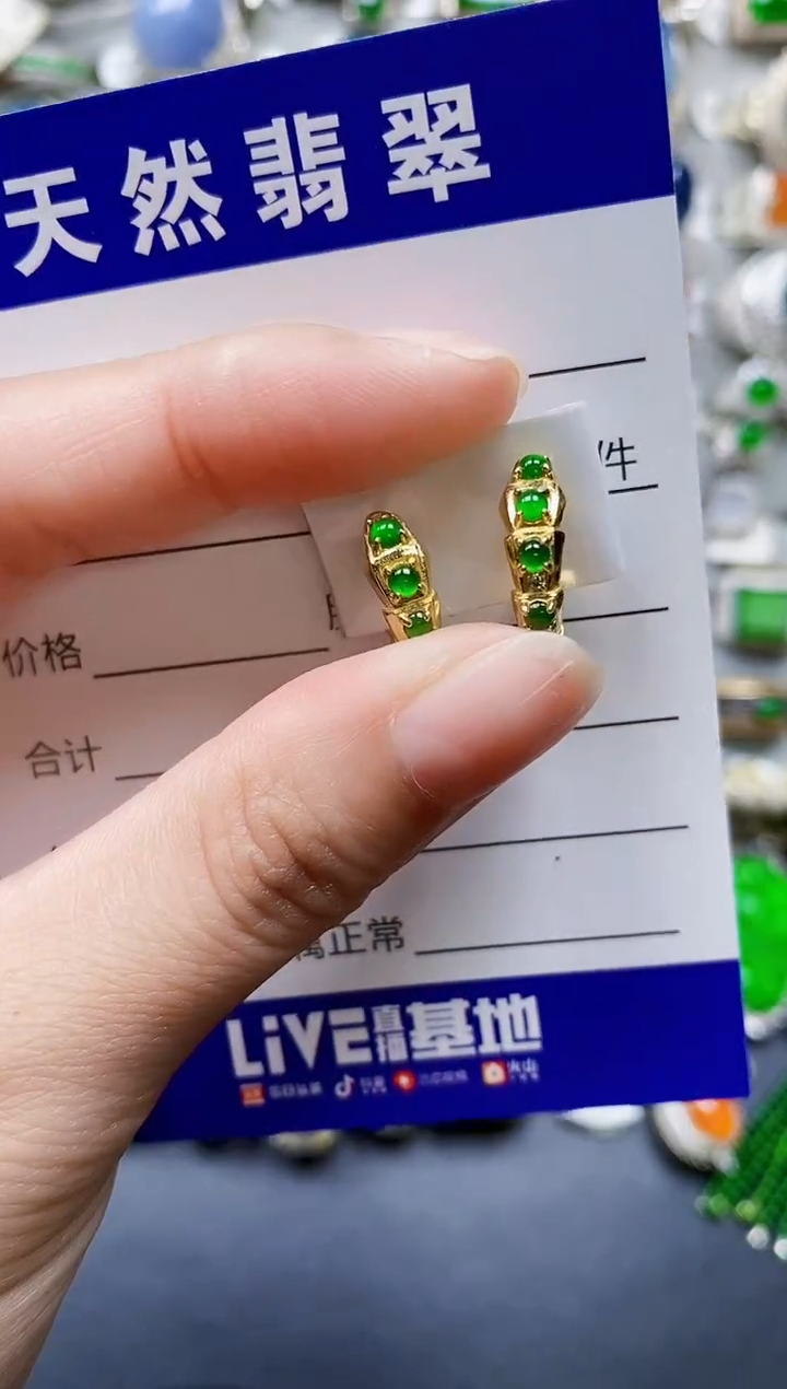 翡翠银S925镶嵌耳饰0141