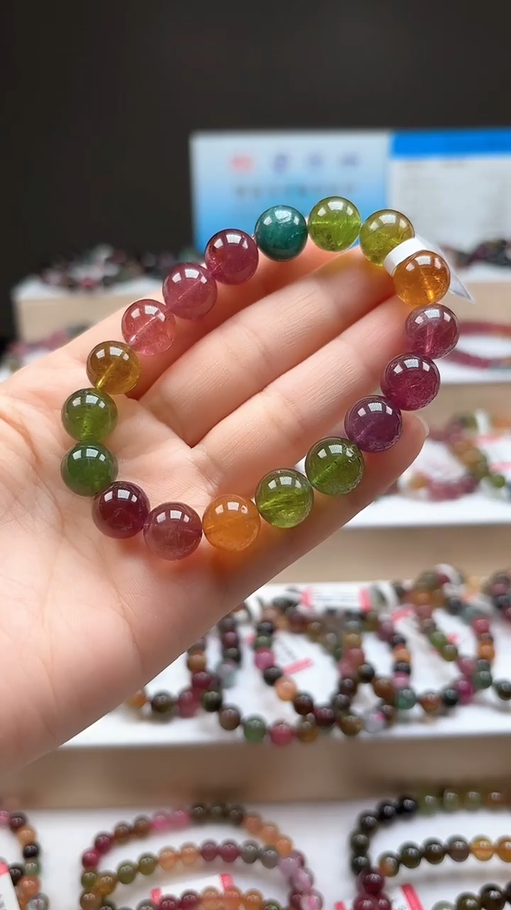 【闪购商品】碧玺手串未镶嵌11.2mm艳丽彩虹色玻璃体单圈手串