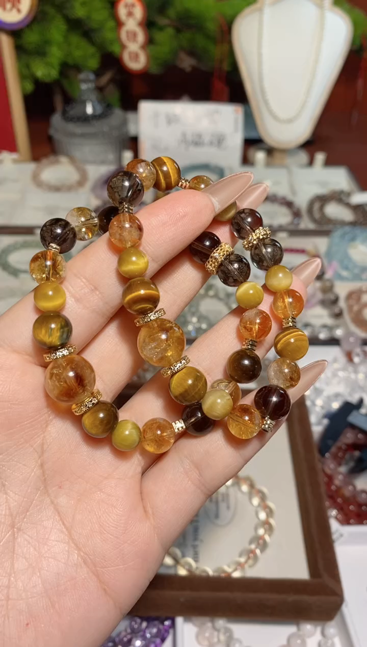 【闪购商品】水晶手串未镶嵌黄塔晶搭配虎眼石茶晶