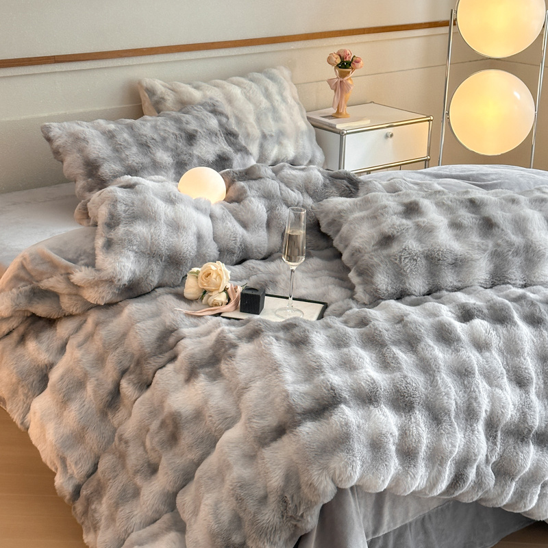 冬季轻奢高级撸猫感兔毛绒四件套牛奶绒双面毛绒加厚保暖床单被套