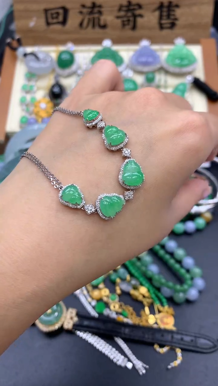 【闪购商品】翡翠手链18K金镶嵌456-中国好珍宝