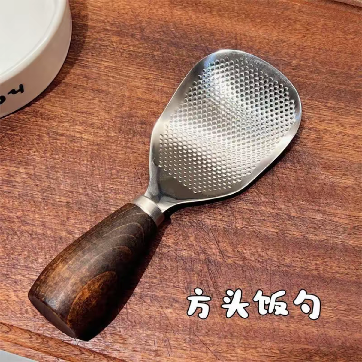 不锈钢饭勺木柄可立家用米饭勺勺子盛饭耐高温米饭勺饭铲