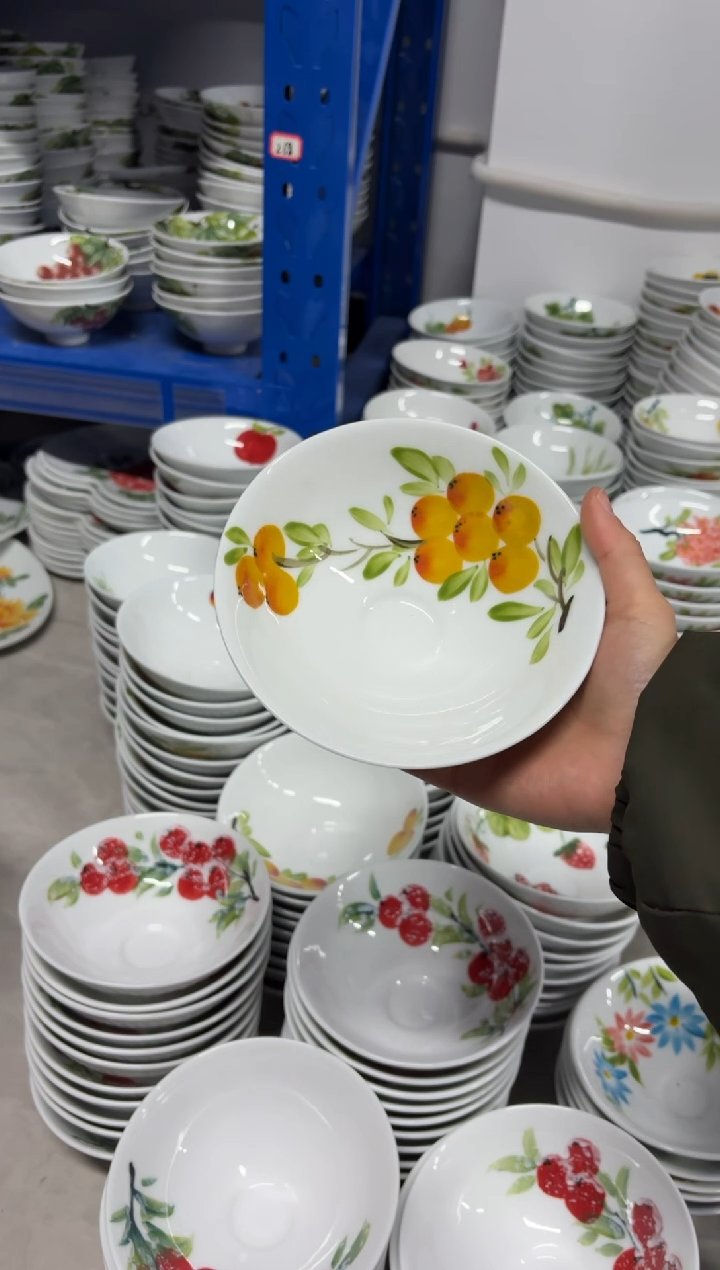 景德镇高温陶瓷食品级手绘釉中彩餐具-斗笠碗