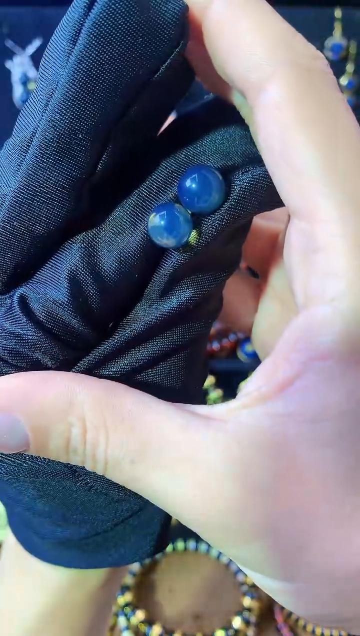 【闪购商品】琥珀珠宝奇石银S925镶嵌8MM+蓝珀全品耳钉