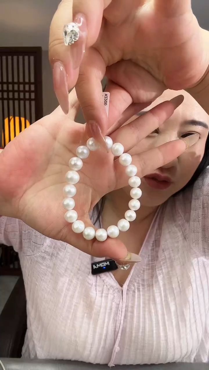 珐琅足银甄选好物I海水正圆极光白珍珠手串