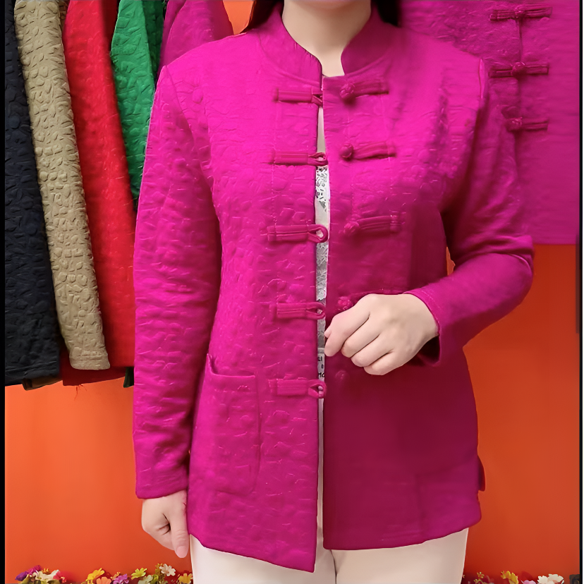 秋冬新款盘口大码加绒妈妈装开衫女士保暖上衣中国风气质外套