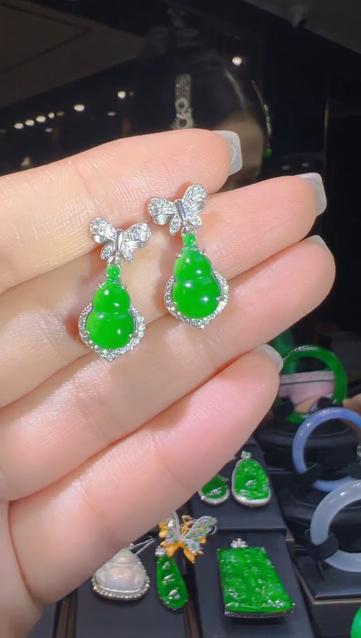 【闪购商品】翡翠银S925镶嵌耳饰021 (多样性发货)