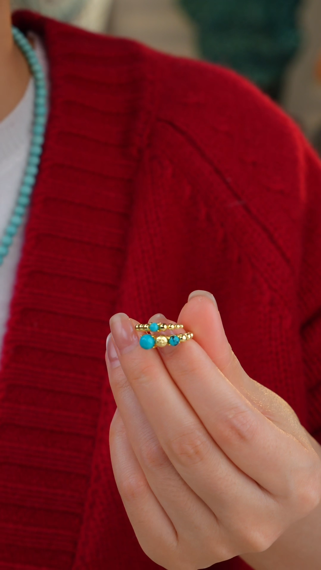 【闪购商品】绿松石戒指银S925镀金镶嵌多样性发货