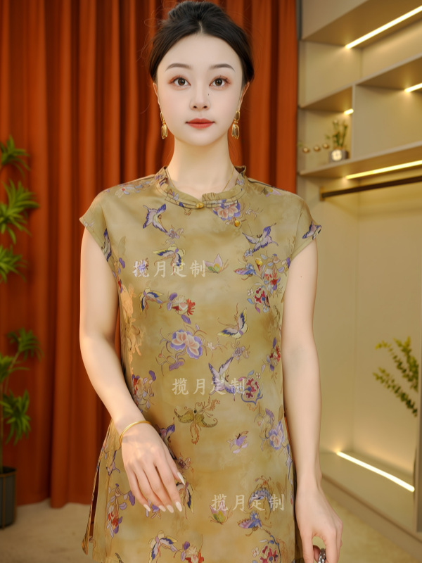 【棠落】2026早春新款女装上衣T恤修身立领短袖优雅新中式时尚