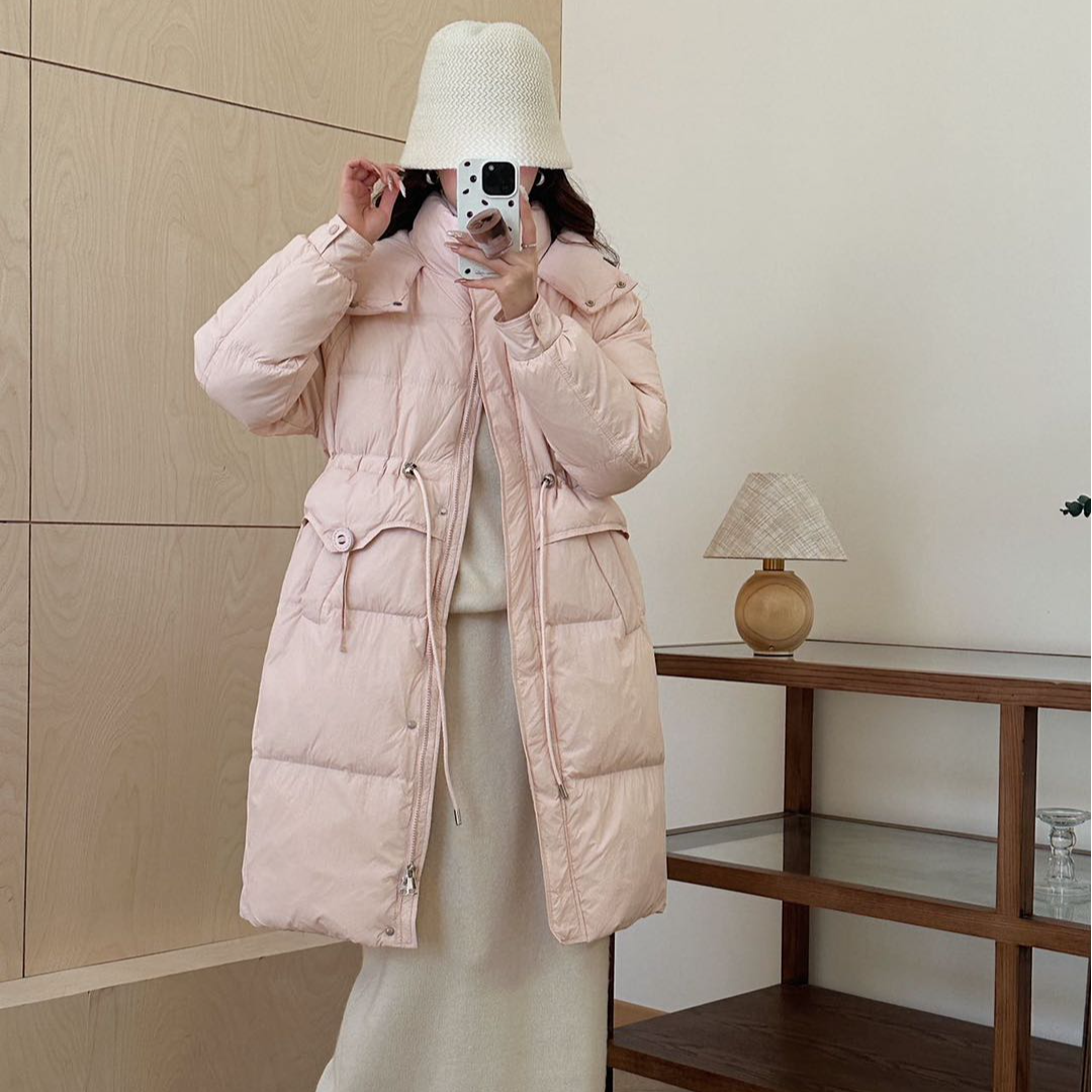 【真羽绒】24冬季新款白鸭绒羽绒服长款过膝连帽加厚外套小个子