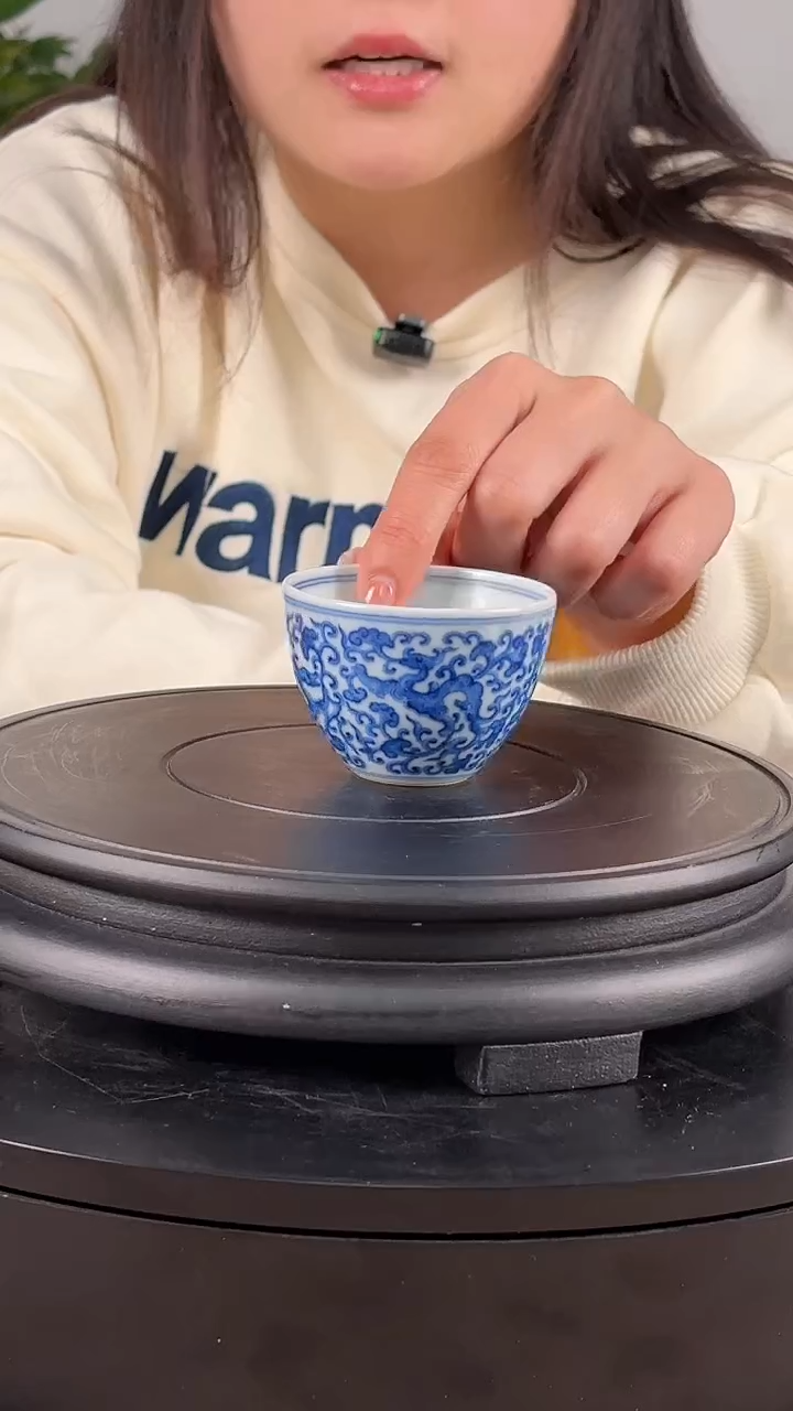 杯子陶瓷龙塘山房青花螭龙纹蛋壳杯