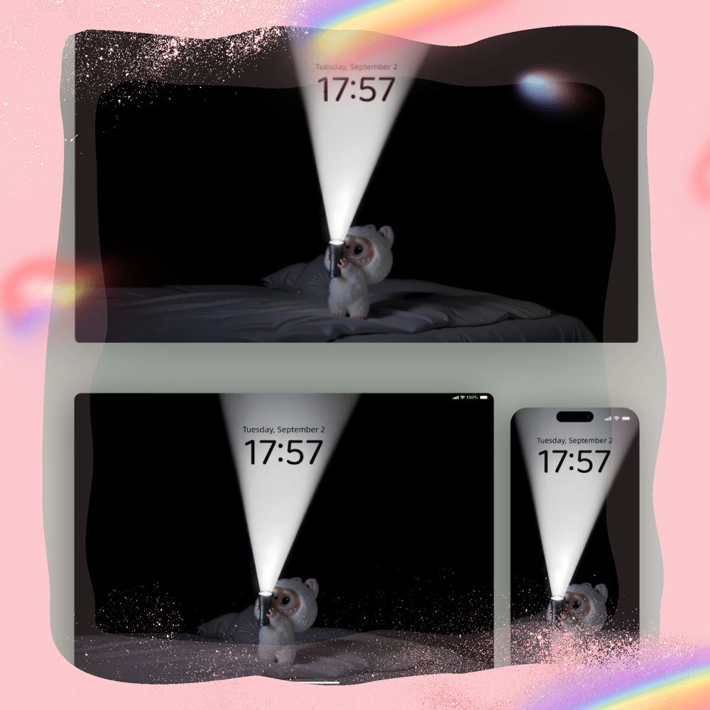 白色拉布布灯光下的你静态全套壁纸拉布布夜晚开灯手机+ipad+电脑