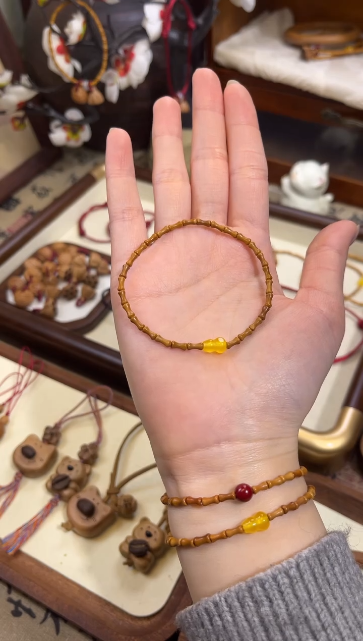 手串桃核【桃缘行】竹节「黄色葫芦」桃木桃核辟、挡、驱、护 备注手围