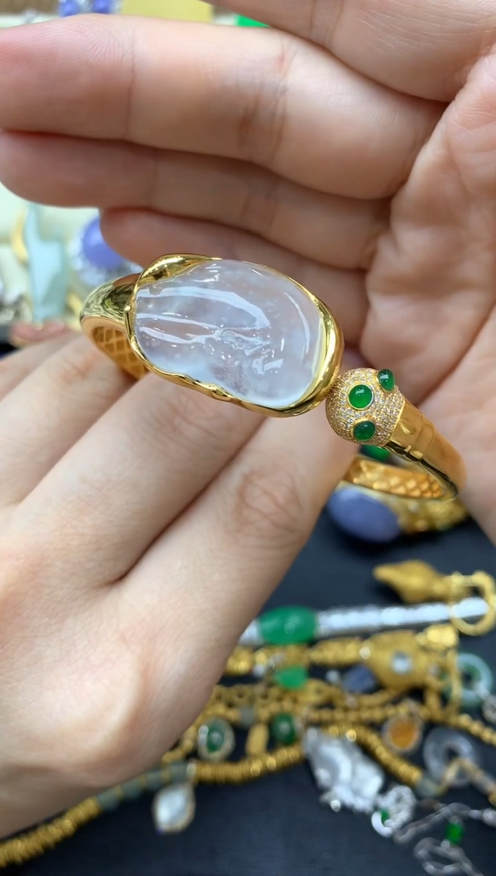 【闪购商品】翡翠手镯18K金镶嵌350-中国好珍宝