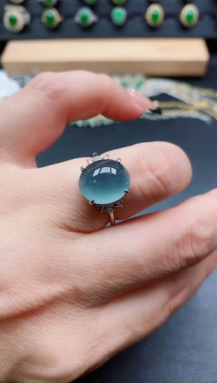 银S925镶嵌戒指翡翠1