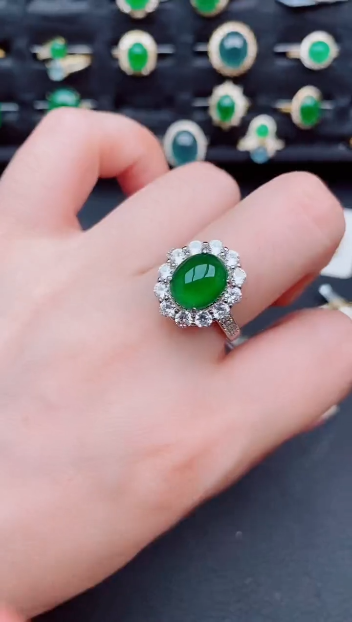翡翠戒指银S925镶嵌天然a货翡翠236