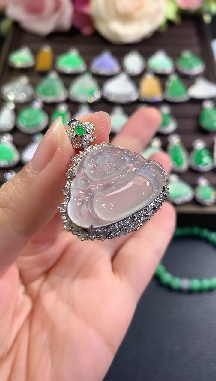 吊坠(不含链)18K金镶嵌翡翠b124   