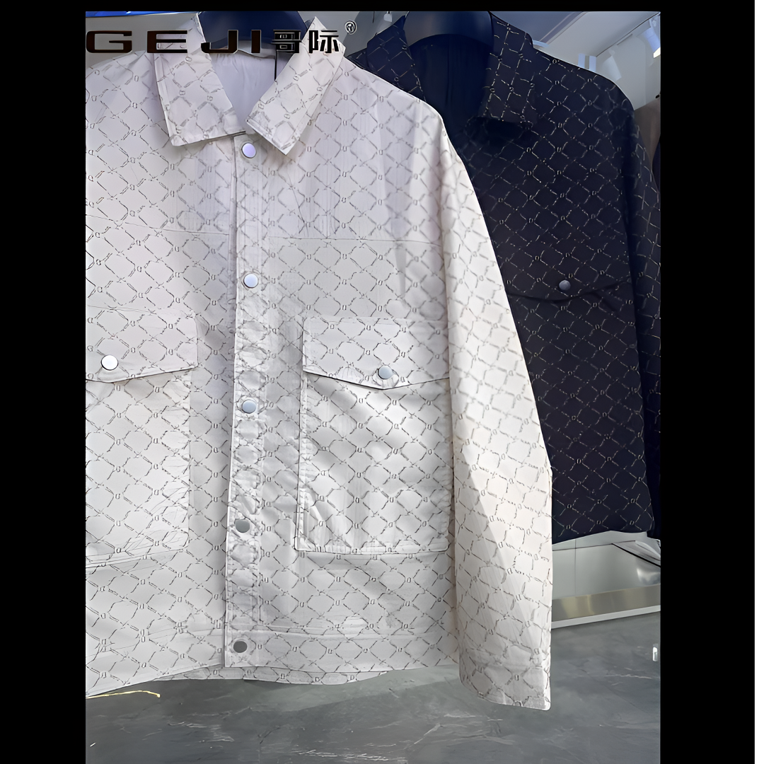 2025新款春装休闲外套个性工装几何印花翻领口袋男士春季春季