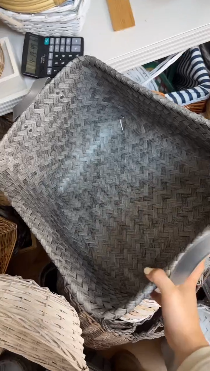 绫*微瑕捡漏塑编双提篮灰色